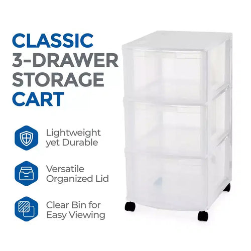 Carrello Portatutto a 3 Cassetti con Rotelle in Plastica – Organizzatore Classico