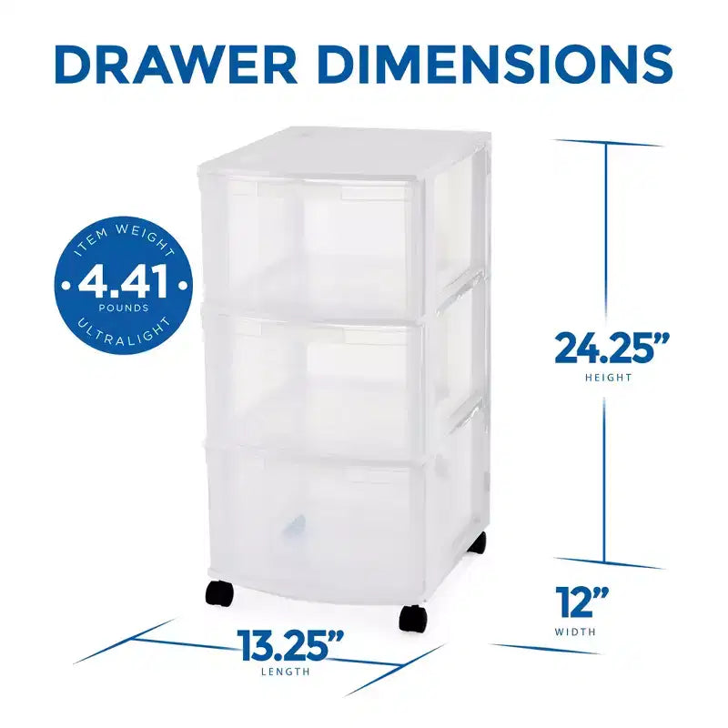 Carrello Portatutto a 3 Cassetti con Rotelle in Plastica – Organizzatore Classico