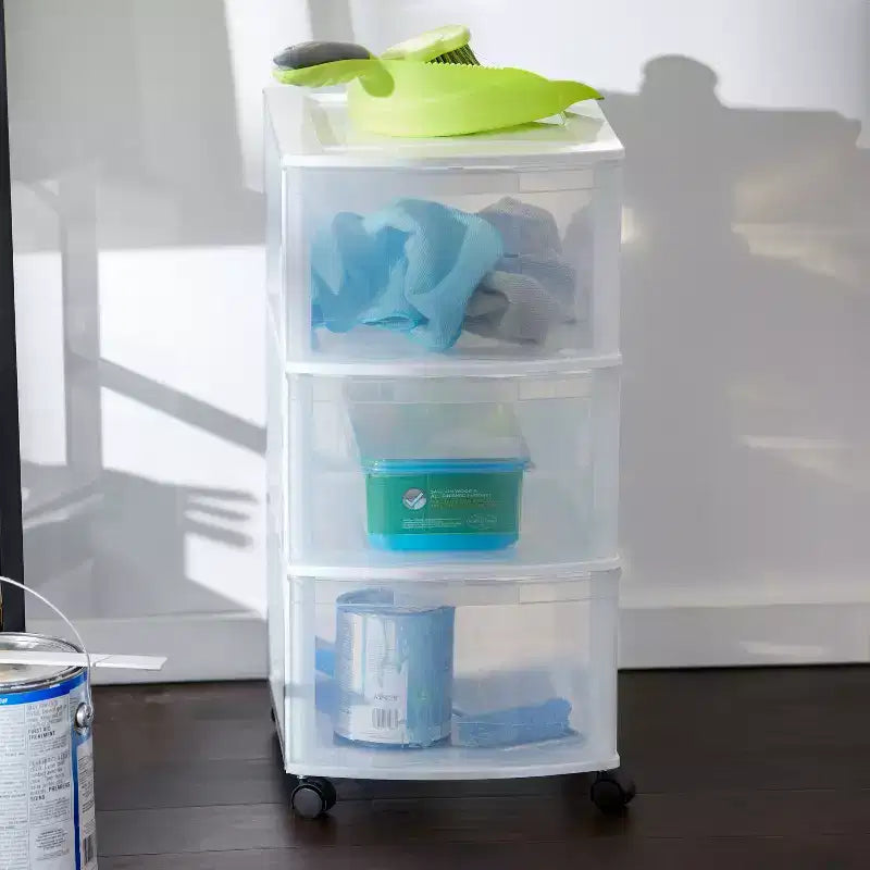 Carrello Portatutto a 3 Cassetti con Rotelle in Plastica – Organizzatore Classico
