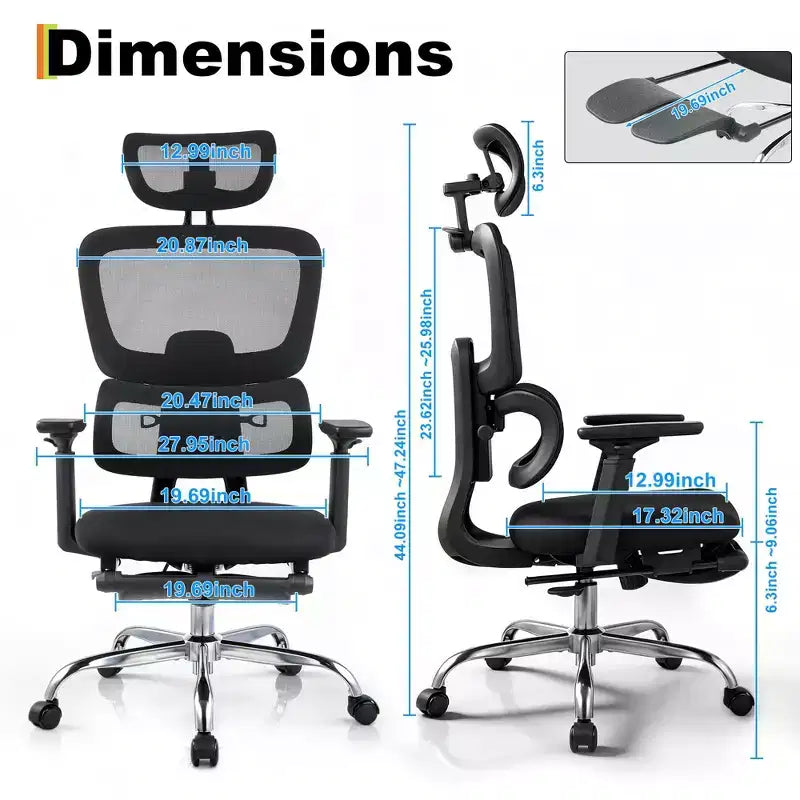 Sedia da ufficio ergonomica in rete – Capacità 136 kg, braccioli ribaltabili 4D