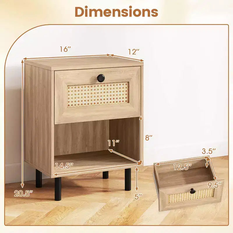 Comodino Bohemien in Rattan – Tavolino Intrecciato (Set da 1/2)