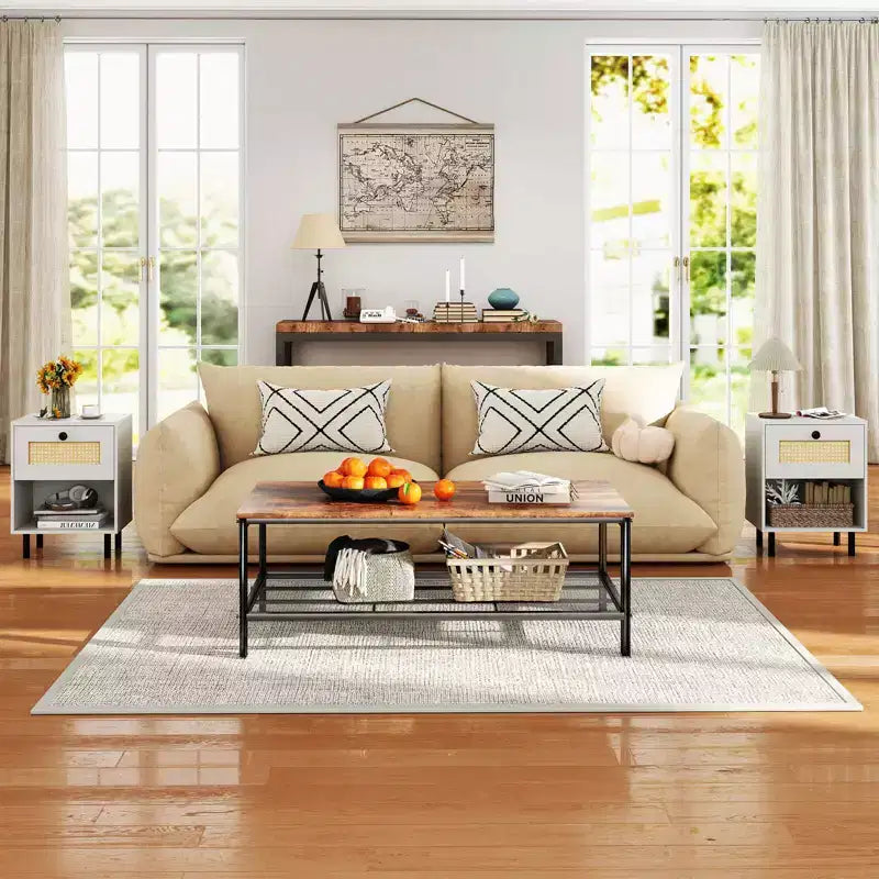 Comodino Bohemien in Rattan – Tavolino Intrecciato (Set da 1/2)