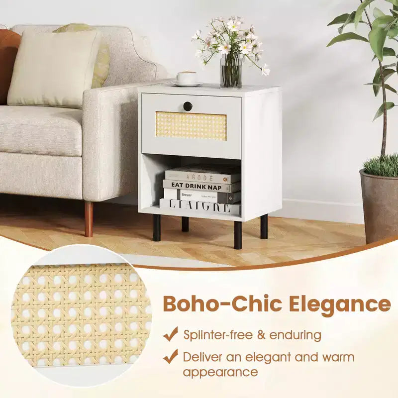 Comodino Bohemien in Rattan – Tavolino Intrecciato (Set da 1/2)