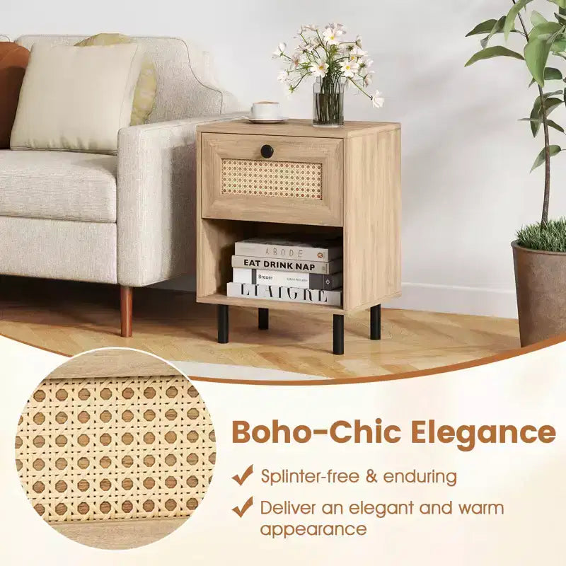 Comodino Bohemien in Rattan – Tavolino Intrecciato (Set da 1/2)