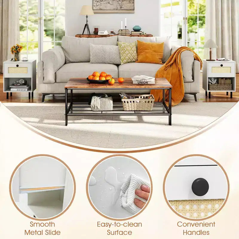 Comodino Bohemien in Rattan – Tavolino Intrecciato (Set da 1/2)