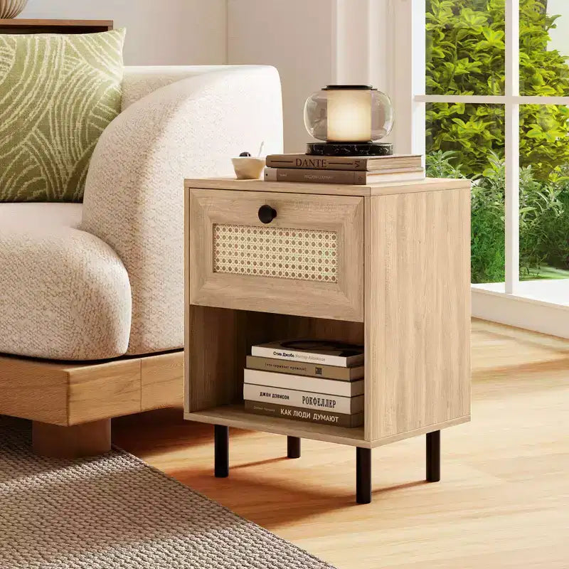 Comodino Bohemien in Rattan – Tavolino Intrecciato (Set da 1/2)