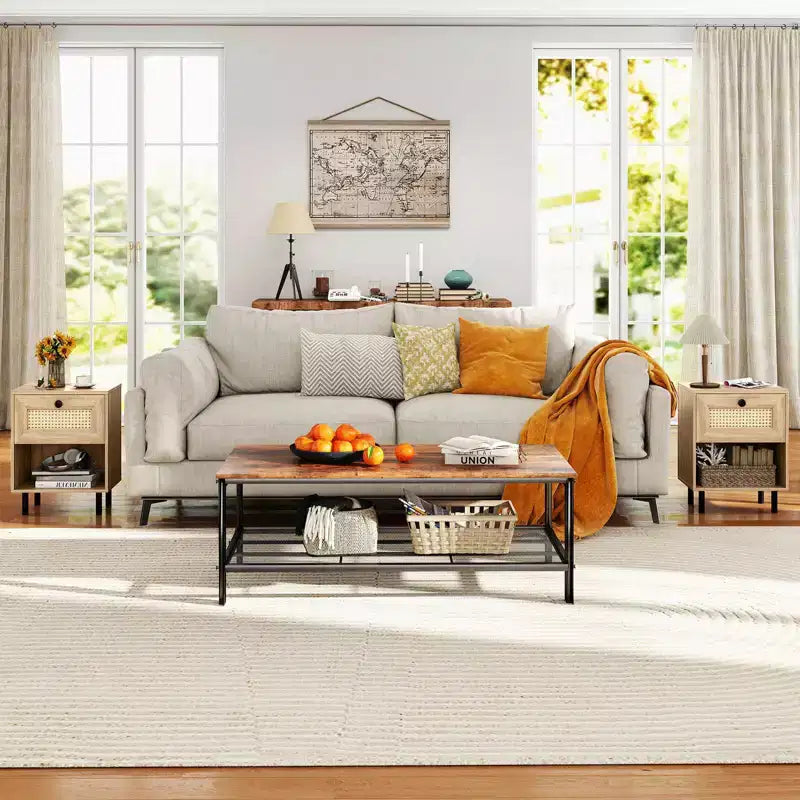 Comodino Bohemien in Rattan – Tavolino Intrecciato (Set da 1/2)