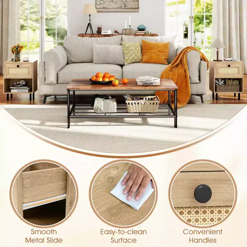 Comodino Bohemien in Rattan – Tavolino Intrecciato (Set da 1/2)
