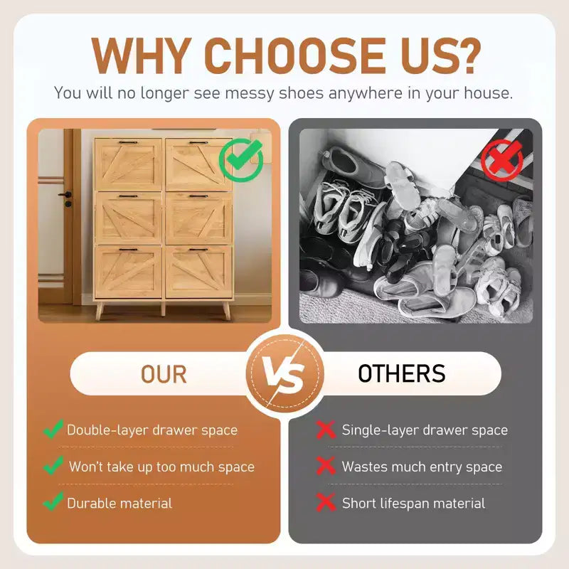 Scarpiera in legno a 6 cassetti ribaltabili