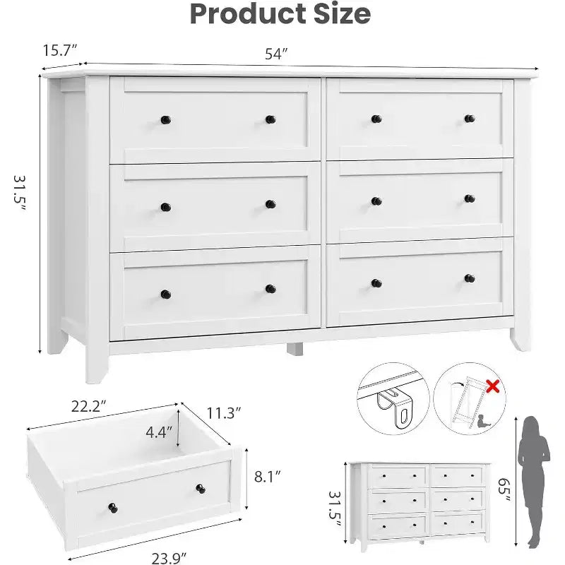 Comò doppio moderno a 6 cassetti largo 137 cm