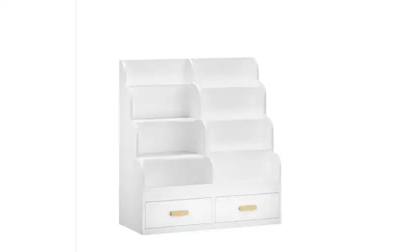 Libreria per bambini con 2 cassetti portaoggetti, libreria a vista frontale e organizer per giocattoli, bianca