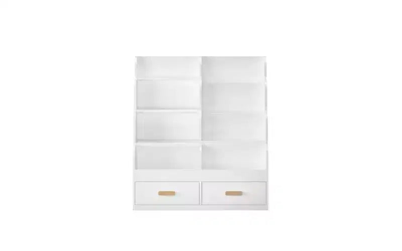 Libreria per bambini con 2 cassetti portaoggetti, libreria a vista frontale e organizer per giocattoli, bianca