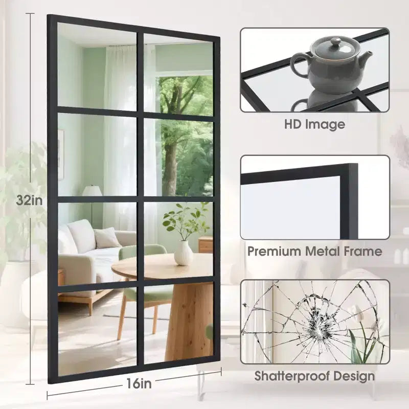 Specchio da parete minimalista con cornice in metallo nero