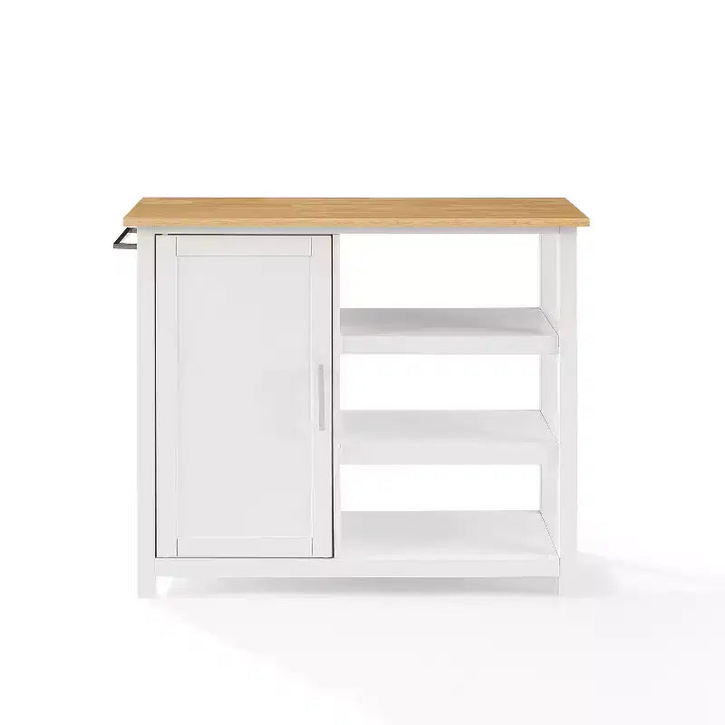Carrello da Cucina Aperto con Isola - Bianco e Legno Naturale