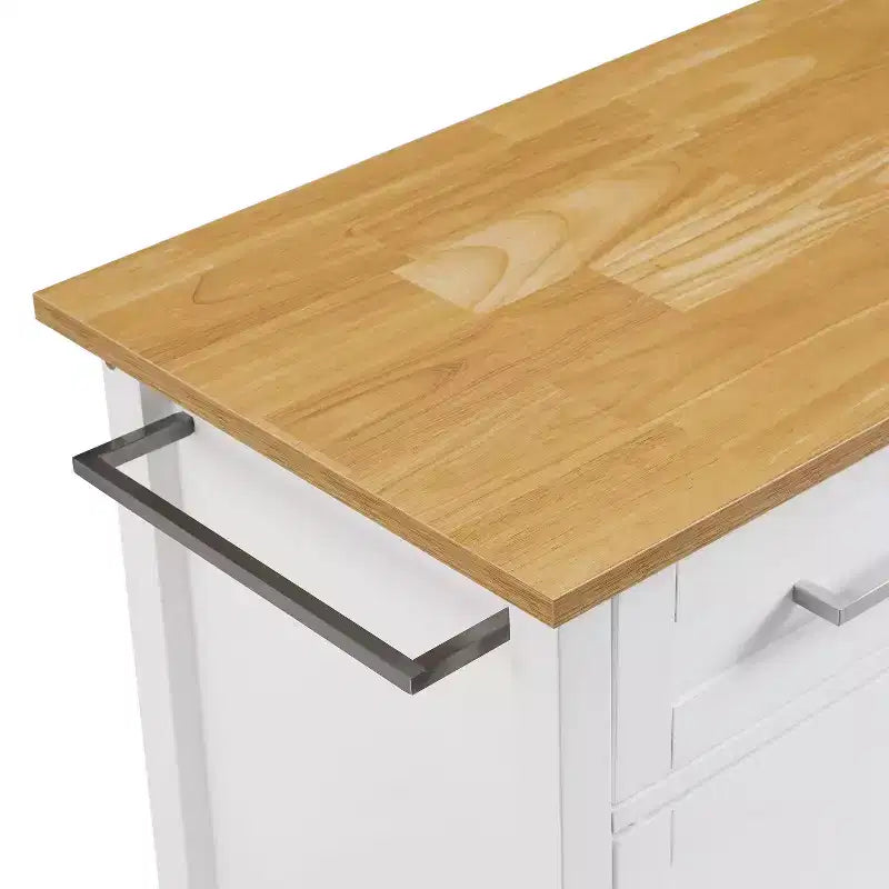 Carrello da Cucina Aperto con Isola - Bianco e Legno Naturale
