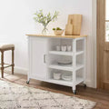 Carrello da Cucina Aperto con Isola - Bianco e Legno Naturale