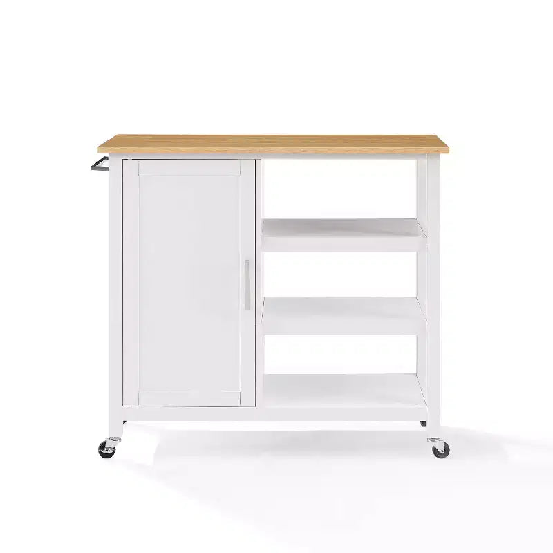 Carrello da Cucina Aperto con Isola - Bianco e Legno Naturale