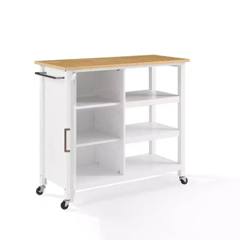 Carrello da Cucina Aperto con Isola - Bianco e Legno Naturale