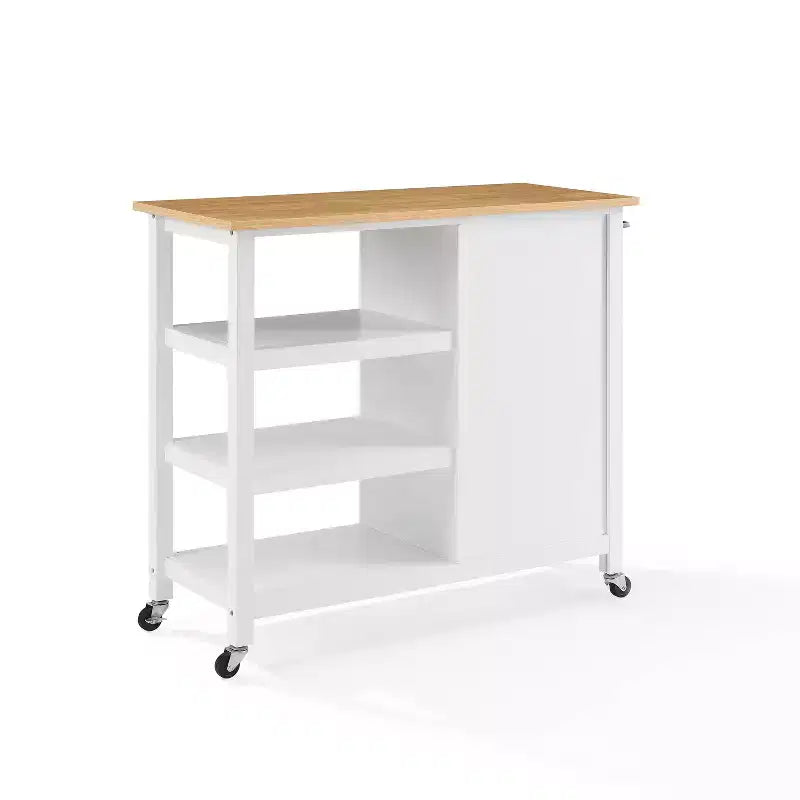 Carrello da Cucina Aperto con Isola - Bianco e Legno Naturale