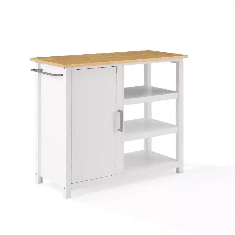 Carrello da Cucina Aperto con Isola - Bianco e Legno Naturale