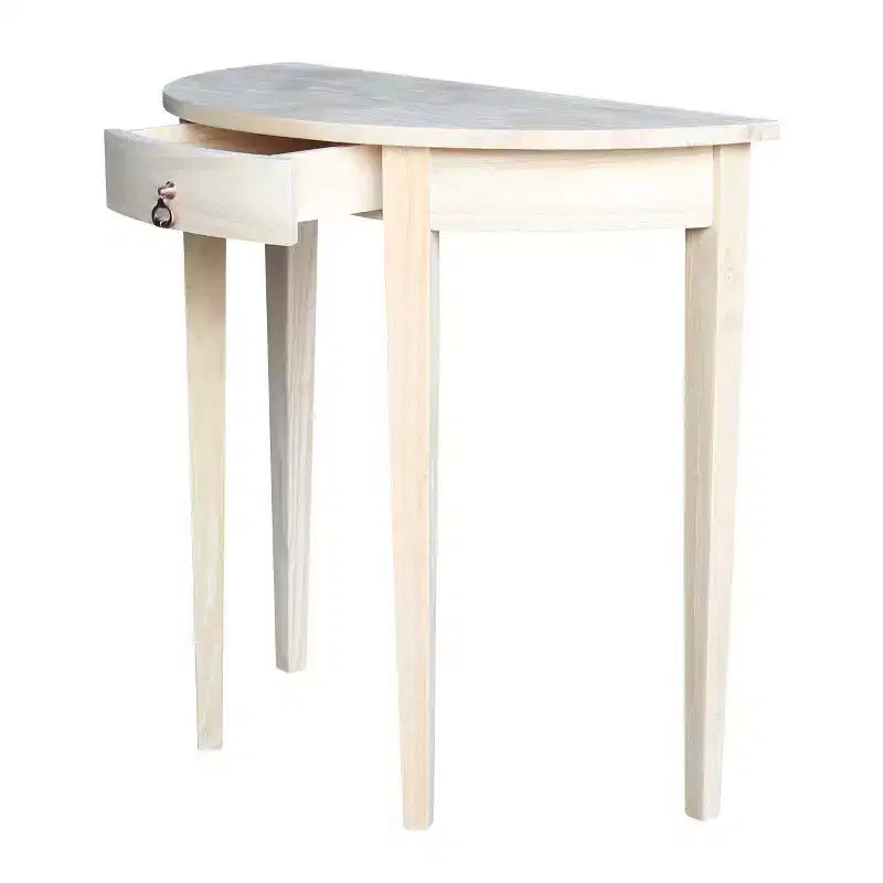 Tavolino accentato semicircolare in legno non finito