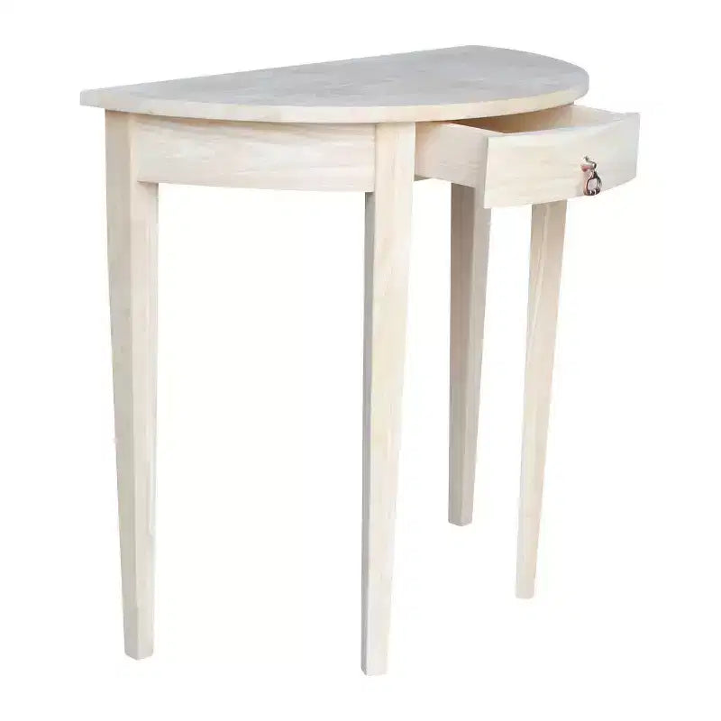 Tavolino accentato semicircolare in legno non finito