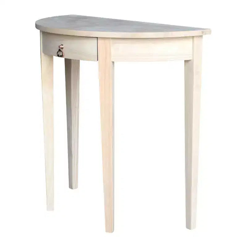 Tavolino accentato semicircolare in legno non finito