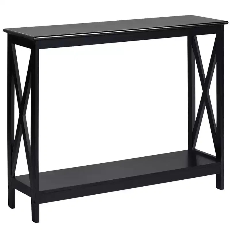 Costway 2-Tier Console Table x-Design Bookshelf Sofa Side Accent Table w/Shelf White\ Black\Espresso\Wood Grain